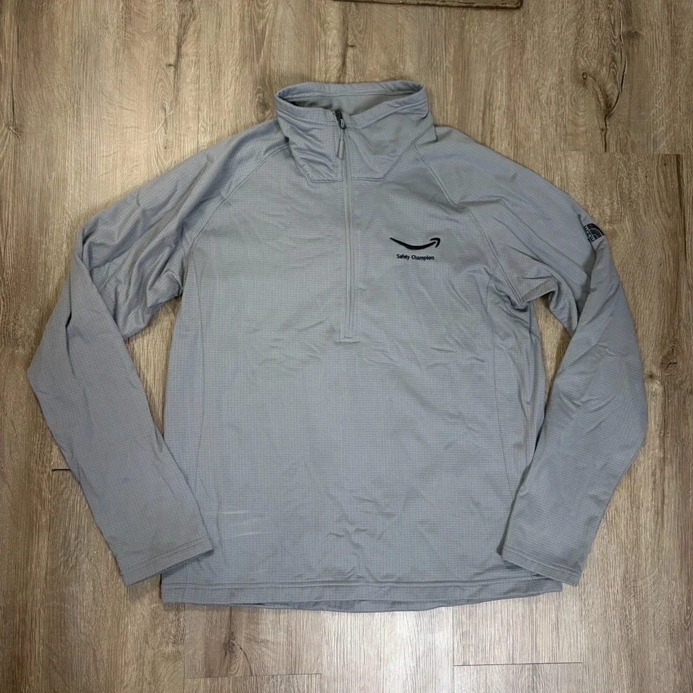 The North Face 1/4 Zip Grid Fleece Mens Large 'Amazon Safety Champion' Gray